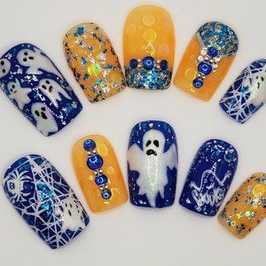 Sale! Halloween Square Gel Press on Nails " Spooky "